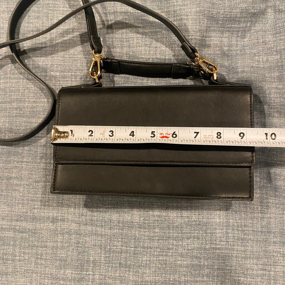 ZARA Black Faux Leather Convertible Crossbody Shoulder Handbag Gold Hardware - Picture 2 of 11